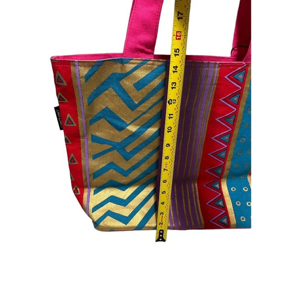 Laurel Burch Cat Geometric Large Shoulder Tote Bag Beaded Inner Pockets EUC - Picture 9 of 13
